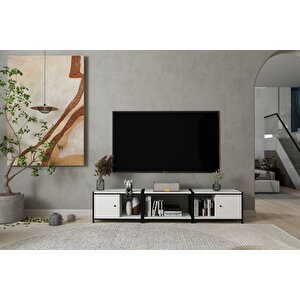 Raflı Tek Katlı Dolaplı Metal Tv Ünitesi Beyaz 208 Cm Mtl-tvt-1002-b