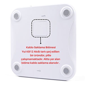 Kb12 Plus Şarjlı Yağ Ölçer Fonksiyonlu Akıllı Bluetooth Tartı Baskül Beyaz/Beyaz