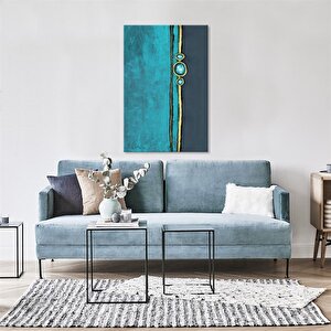 Mavi Boncuk - Yağlı Boya Dokulu Tablo Çerçeve - Gold 60x90 cm