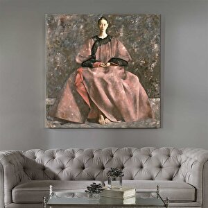 Rönesans Kadını - Yağlı Boya Dokulu Tablo Çerçeve - Gümüş 120x120 cm
