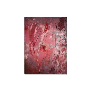 Soyut Kırmızı - Yağlı Boya Dokulu Tablo Çerçeve - Gümüş 100x150 cm