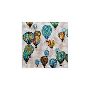Uçan Balonlar - Yağlı Boya Dokulu Tablo Çerçeve - Gold 100x100 cm