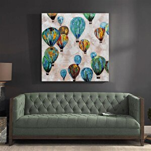 Uçan Balonlar - Yağlı Boya Dokulu Tablo Çerçeve - Gold 120x120 cm
