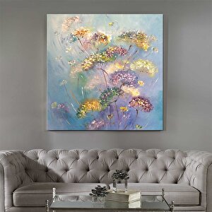 Çiçekler - Yağlı Boya Dokulu Tablo Çerçeve - Gümüş 80x80 cm