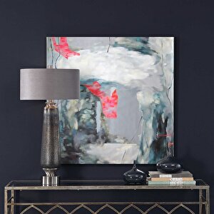 Soyut Pembe - Yağlı Boya Dokulu Tablo Çerçeve - Siyah 120x120 cm