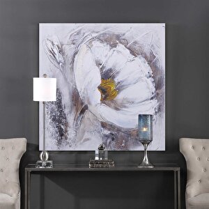 Beyaz Çiçek - Yağlı Boya Dokulu Tablo Çerçevesiz 80x80 cm