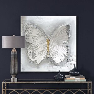 Beyaz Kelebek - Yağlı Boya Dokulu Tablo Çerçevesiz 120x120 cm