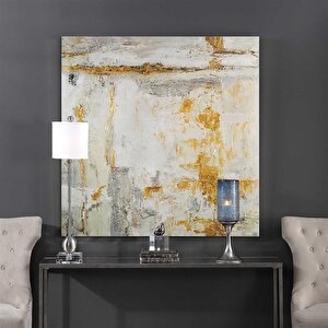 Soyut Altın Sarısı - Yağlı Boya Dokulu Tablo Çerçeve - Siyah 100x100 cm
