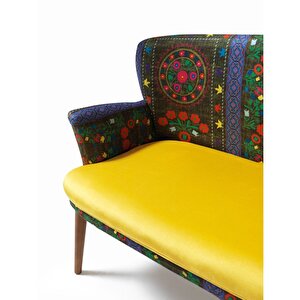 Etnik Desen Sarı Çay Seti İkili Koltuk (salon Balkon Cafe Ofis)