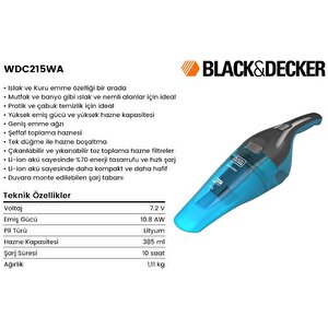 Black&decker Wdc215wa 10.8wh/7.2v 1.5ah Li-ion Islak/kuru Şarjlı