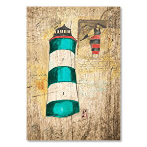 Eski Zeminde Deniz Feneri Ve Kadın Figürü Görseli  Ahşap Mdf Tablo 50x70 cm