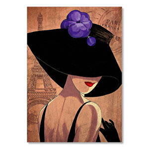 Pariste Şapkalı Kadın Görseli   Ahşap Mdf Tablo 25x35 cm
