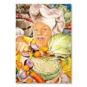 Aşçı Ve Sebze Yemeği Görseli  Ahşap Mdf Tablo 50x70 cm