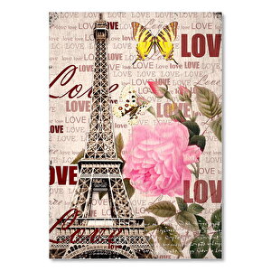Eyfel Kulesi Gül Kelebek Love Görseli   Ahşap Mdf Tablo 25x35 cm