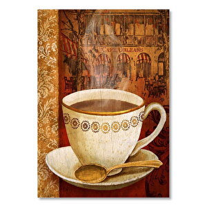 Zemin Cafe Oreeans Ve Fincanda Kahve Görseli  Ahşap Mdf Tablo 50x70 cm