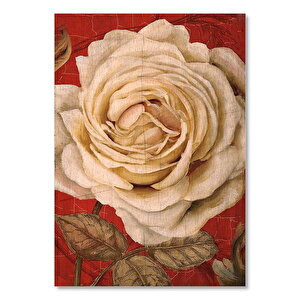 Yağlı Boya Kırmızı Zemin Beyaz Gül Görseli   Ahşap Mdf Tablo 25x35 cm