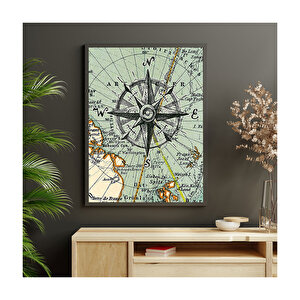 Harita Ortasında Pusula Görseli  Ahşap Mdf Tablo 50x70 cm