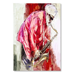 Yağlı Boya Saksafon İle Yaşlı Caz Sanatçısı Görseli    Ahşap Mdf Tablo 35x50 cm