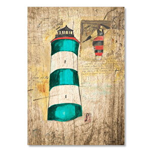 Eski Zeminde Deniz Feneri Ve Kadın Figürü Görseli  Ahşap Mdf Tablo 35x50 cm