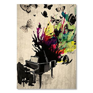 Piyanodan Müzik Eşliğinde Kelebek Esintisi Görseli    Ahşap Mdf Tablo 35x50 cm
