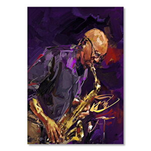 Yağlı Boya Resmi Saksafon Sanatçısı Görseli    Ahşap Mdf Tablo 35x50 cm