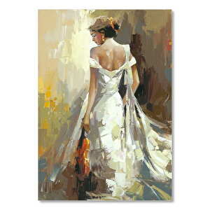Beyaz Elbiseli Kemancı Kadın Çizim Görsel  Ahşap Mdf Tablo 50x70 cm