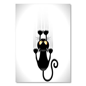 Düşen Sevimli Kara Kedi Görseli    Ahşap Mdf Tablo 35x50 cm