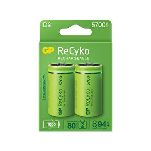 Batteries Recyko 5700 Mah D Boy Kalın Ni-mh Şarjlı Pil 1.2 Volt 2li Kart