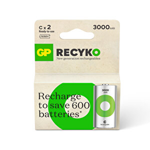 Batteries Recyko 3000 Mah C Boy Orta Ni-mh Şarjlı Pil, 1.2 Volt, 2li Kart
