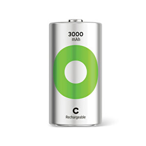 Batteries Recyko 3000 Mah C Boy Orta Ni-mh Şarjlı Pil, 1.2 Volt, 2li Kart