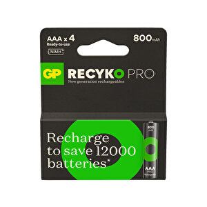 GP Batteries Recyko Pro Aaa 800 Mah İnce Ni-mh Şarjlı Pil 1.2 Volt 4lü Kart