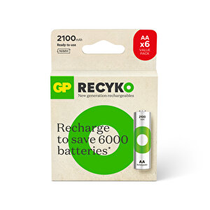 Batteries Recyko 2100 Aa Kalem Ni-mh Şarjlı Pil, 1.2 Volt, 6lı Kart