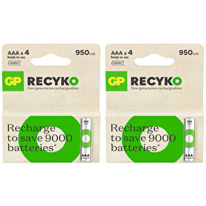 Recyko 1000 Serisi Aaa İnce Kalem 8li Şarj Edilebilir Pil
