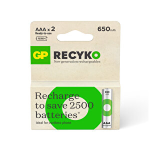 Batteries Recyko 650 Aaa İnce Kalem Ni-mh Şarjlı Pil 1.2 Volt 2li Kart