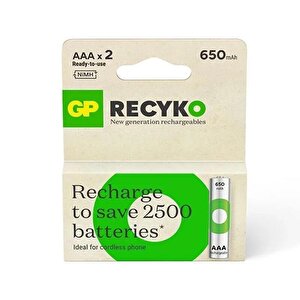 Batteries Recyko 650 Aaa İnce Kalem Ni-mh Şarjlı Pil 1.2 Volt 2li Kart
