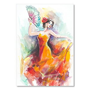 Turuncu Elbiseli Dans Eden Neşeli Kadın Görseli  Ahşap Mdf Tablo 50x70 cm
