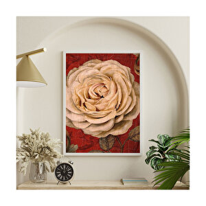 Yağlı Boya Beyaz Gül Resmi Görseli    Ahşap Mdf Tablo 35x50 cm