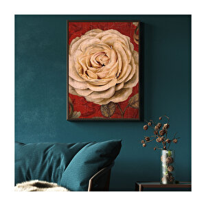 Yağlı Boya Beyaz Gül Resmi Görseli  Ahşap Mdf Tablo 50x70 cm