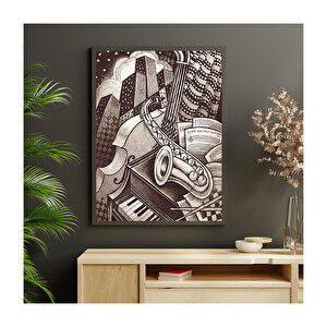 Siyah Beyaz Müzik Aletleri Binalar Soyut Resim Görseli    Ahşap Mdf Tablo 35x50 cm