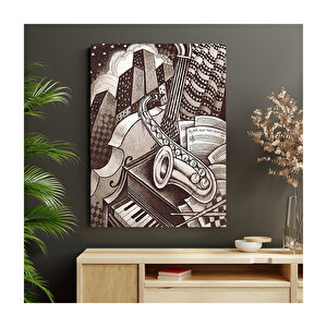 Siyah Beyaz Müzik Aletleri Binalar Soyut Resim Görseli    Ahşap Mdf Tablo 35x50 cm