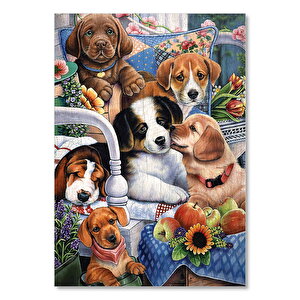 Köpekler Ve Ailesi Görseli  Ahşap Mdf Tablo 50x70 cm