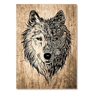 Eski Zeminde Kurt Başlı Desenli Görsel  Ahşap Mdf Tablo 35x50 cm