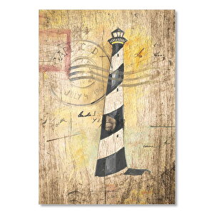 Eski Zeminde Siyah Beyaz Deniz Feneri Görseli  Ahşap Mdf Tablo 50x70 cm
