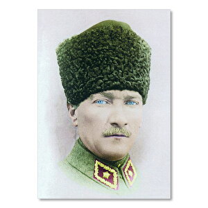 Kalpaklı Atatürk Portresi Renkli Görsel     Ahşap Mdf Tablo 25x35 cm