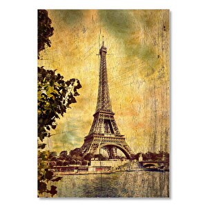 Eski Sarı Zeminde Eyfel Kulesi Görseli  Ahşap Mdf Tablo 50x70 cm