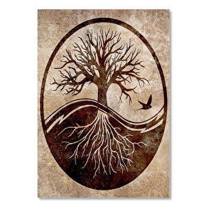 Ağaç Ve Kökleri Yuvarlak Plan  Ahşap Mdf Tablo 50x70 cm