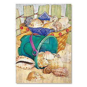 Sepette Deniz Kabukları Görseli  Ahşap Mdf Tablo 50x70 cm