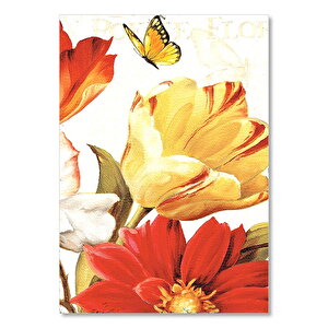Yağlı Boya Çiçek Kelebek Görseli  Ahşap Mdf Tablo 50x70 cm