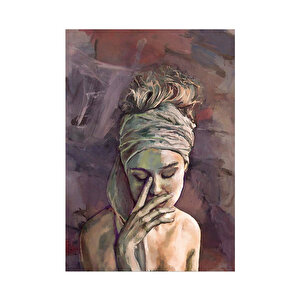 Yağlı Boya Resmi Bandanalı Kadın Portresi Görseli     Ahşap Mdf Tablo 50x70 cm
