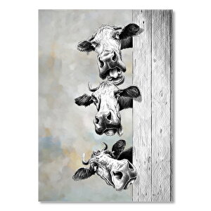 Anlamlı Bakışlı Üç İnek Görseli     Ahşap Mdf Tablo 50x70 cm